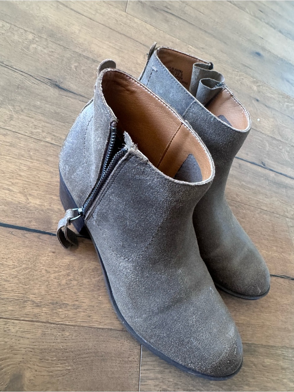 Lucky Brand Brown Suede Ankle Booties with Side Zip